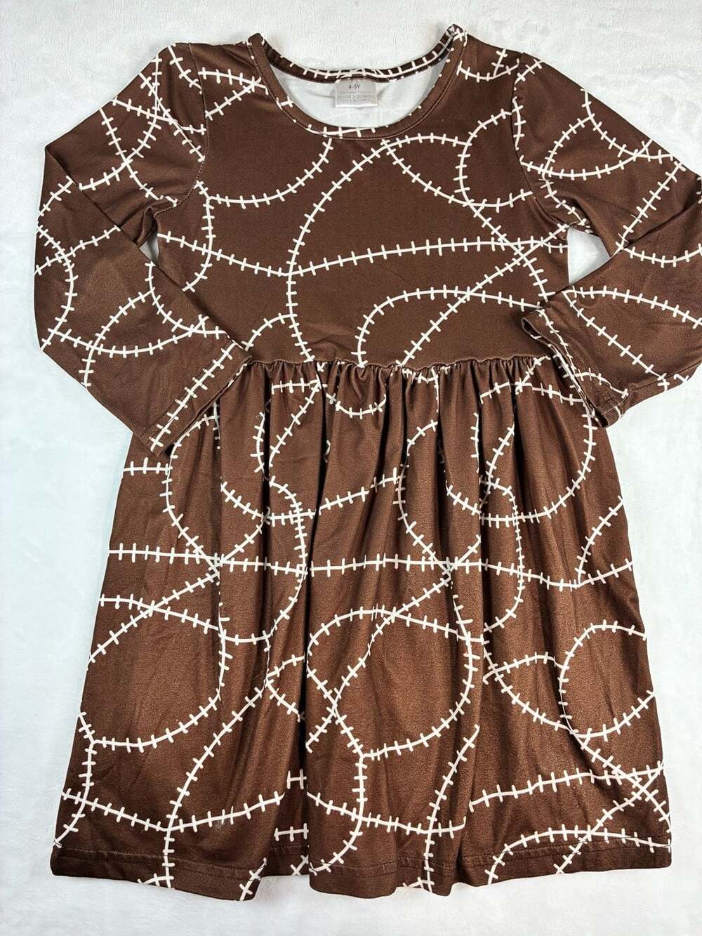 Girls Football Stitching Long Sleeve Dress Size 4-5Y Brown
